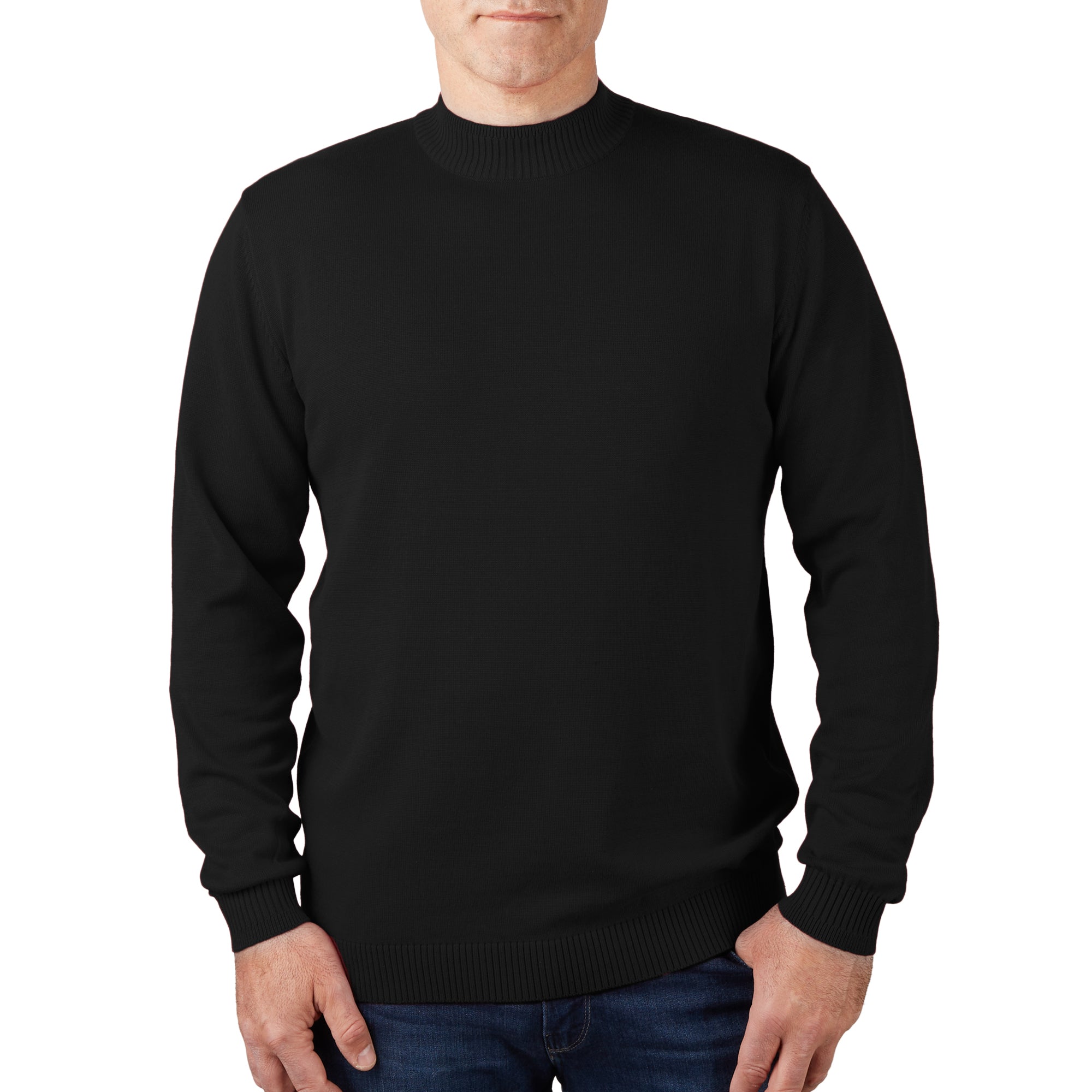 Lorenzo Franco Solid Black Cotton Blend Mock Neck Sweater