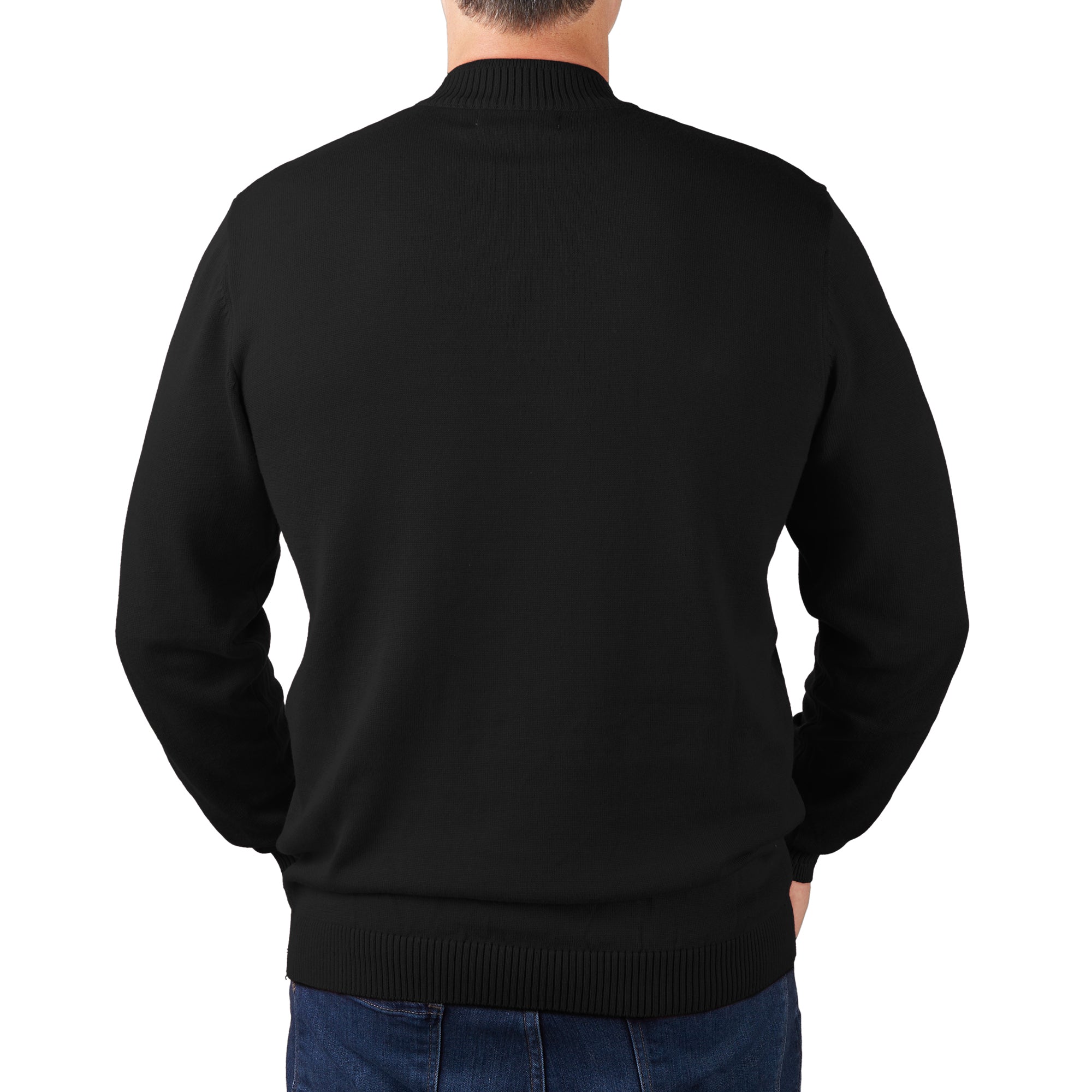 Lorenzo Franco Solid Black Cotton Blend Mock Neck Sweater