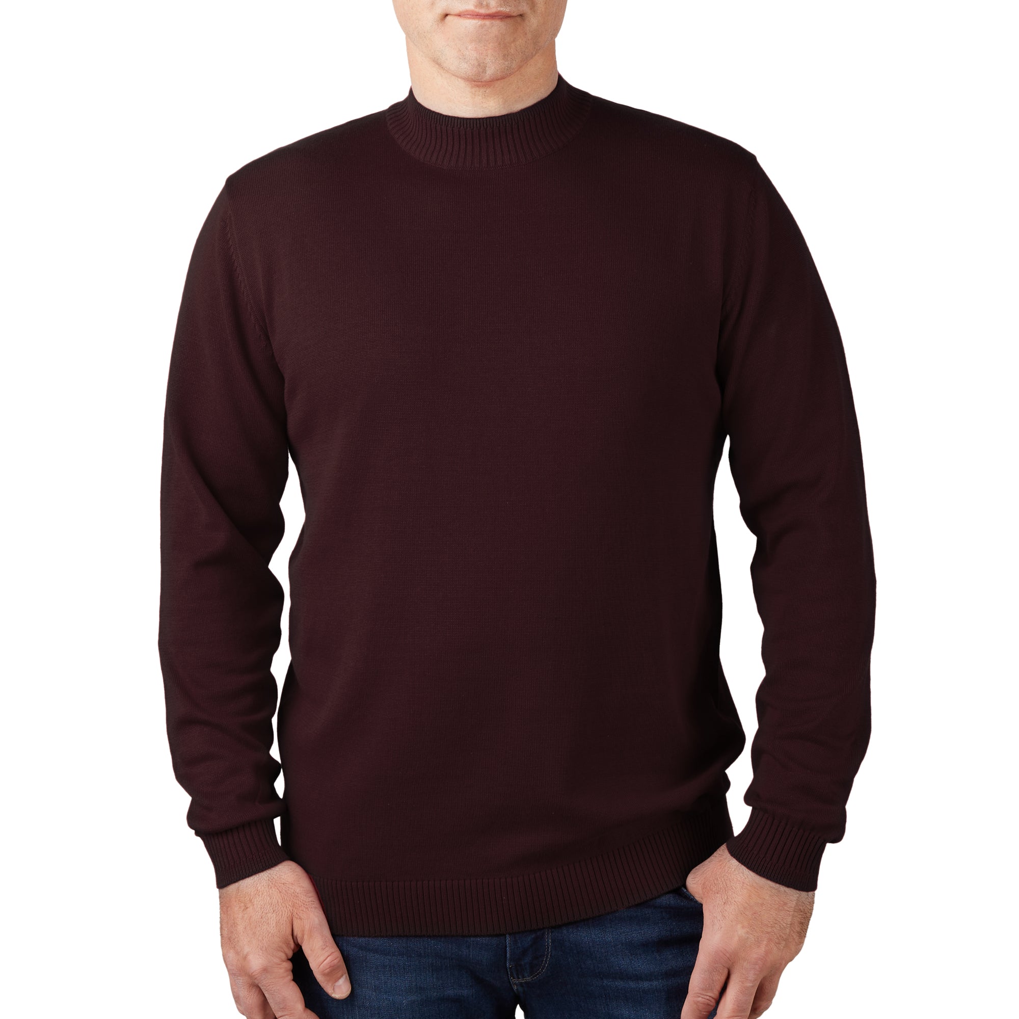 Lorenzo Franco Solid Burgundy Pullover Cotton Blend Mock Neck Sweater