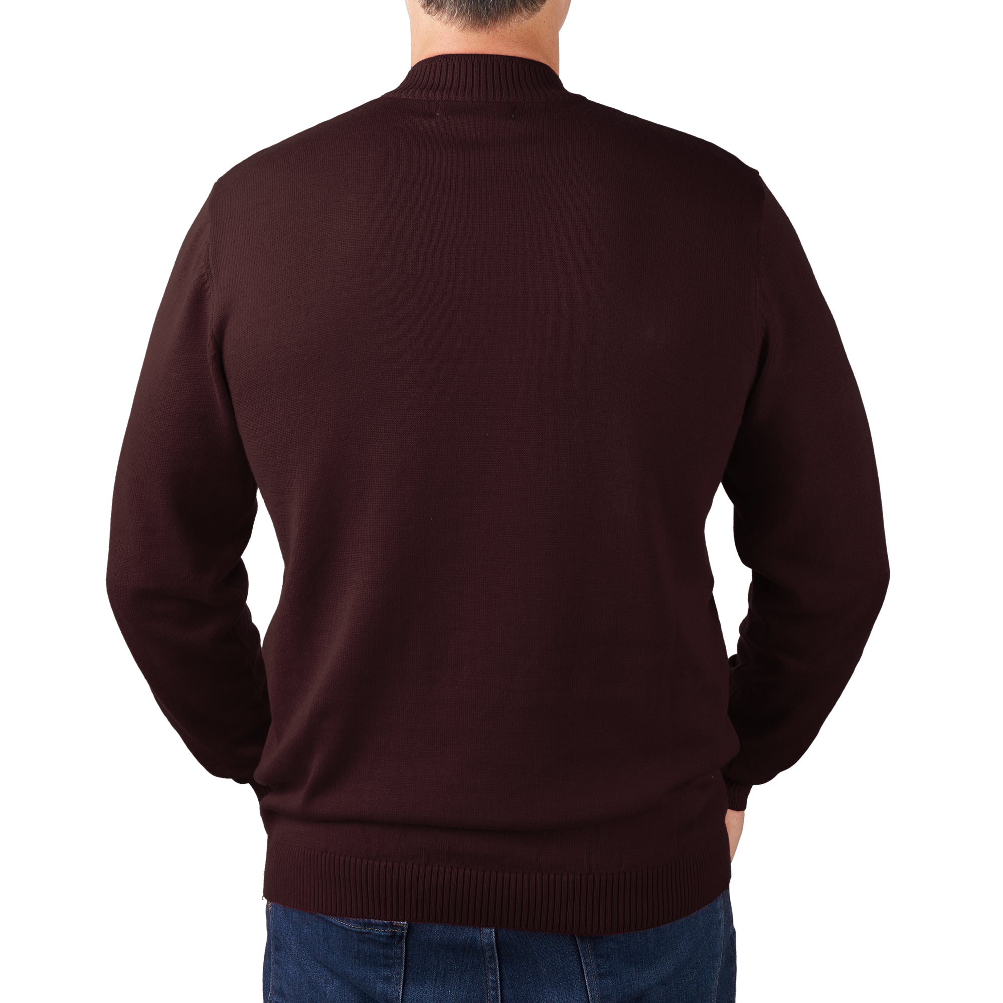 Lorenzo Franco Solid Burgundy Pullover Cotton Blend Mock Neck Sweater