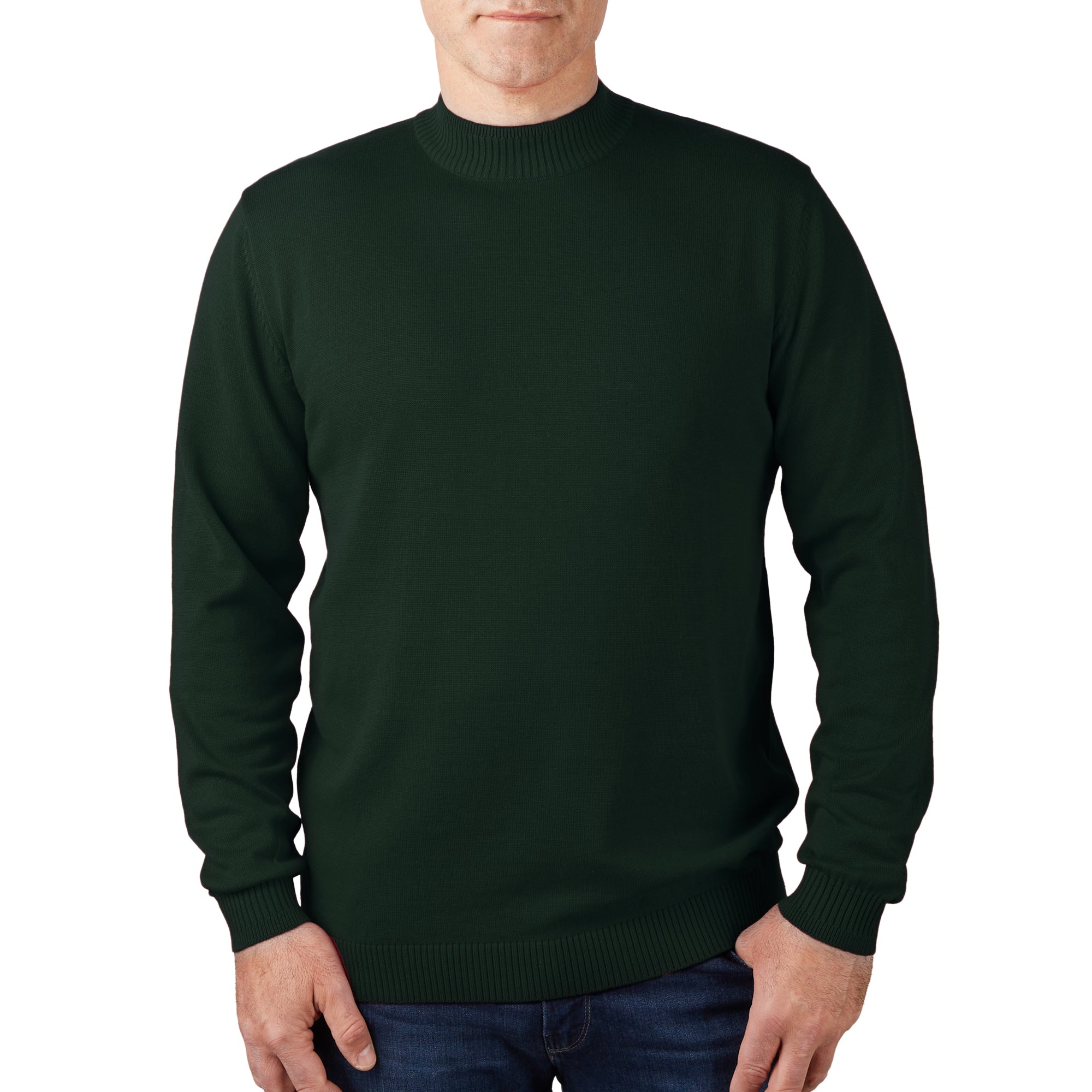 Lorenzo Franco Solid Hunter Green Pullover Cotton Blend Mock Neck Sweater