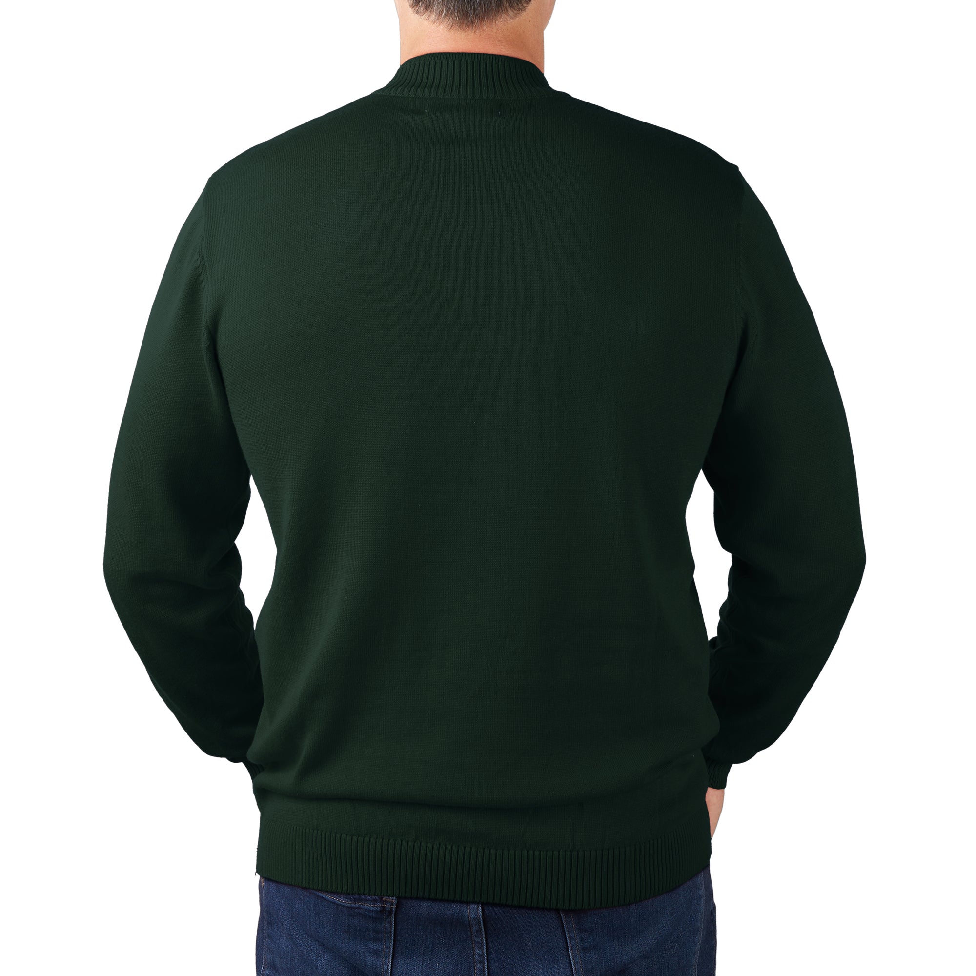 Lorenzo Franco Solid Hunter Green Pullover Cotton Blend Mock Neck Sweater