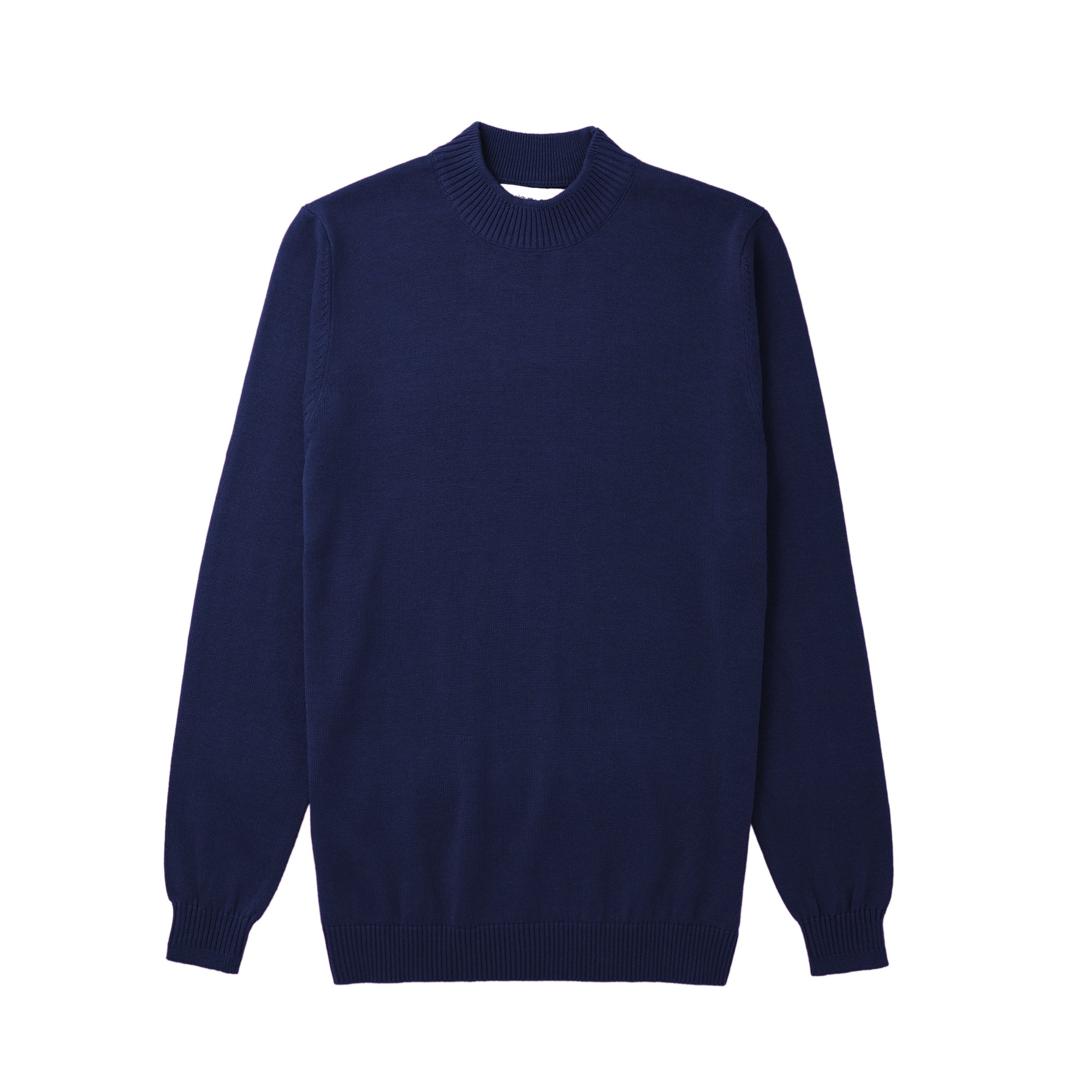 Lorenzo Franco Solid Navy Pullover Cotton Blend Mock Neck Sweater