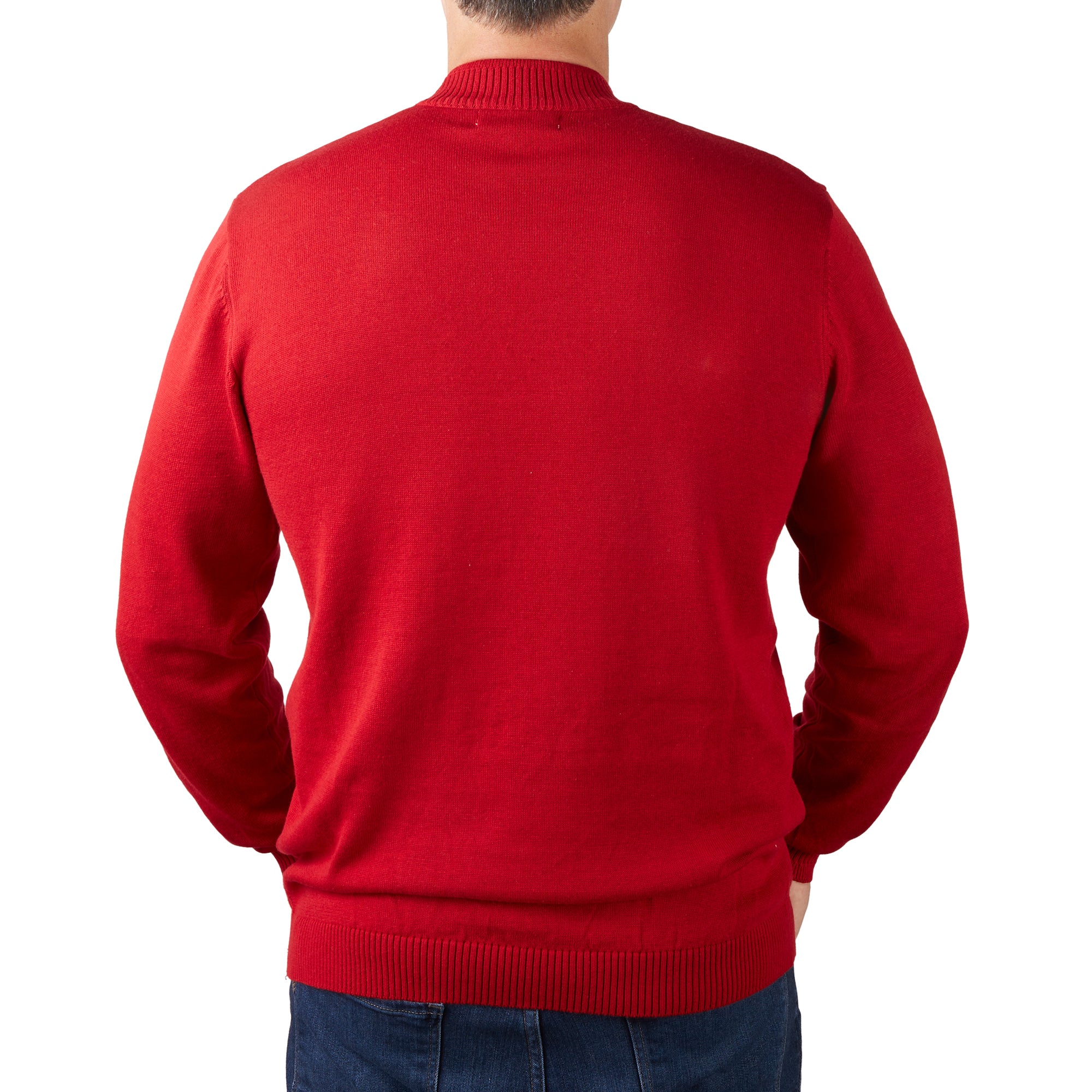 Lorenzo Franco Solid Red Pullover Cotton Blend Mock Neck Sweater