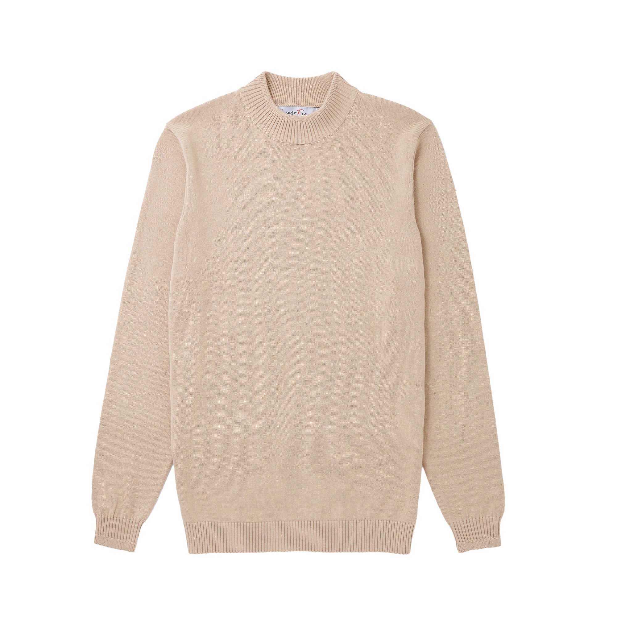 Lorenzo Franco Solid Sand Pullover Cotton Blend Mock Neck Sweater