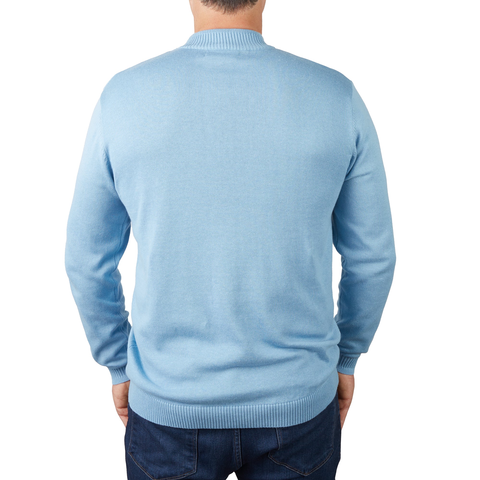 Lorenzo Franco Solid Sky Blue Pullover Cotton Blend Mock Neck Sweater