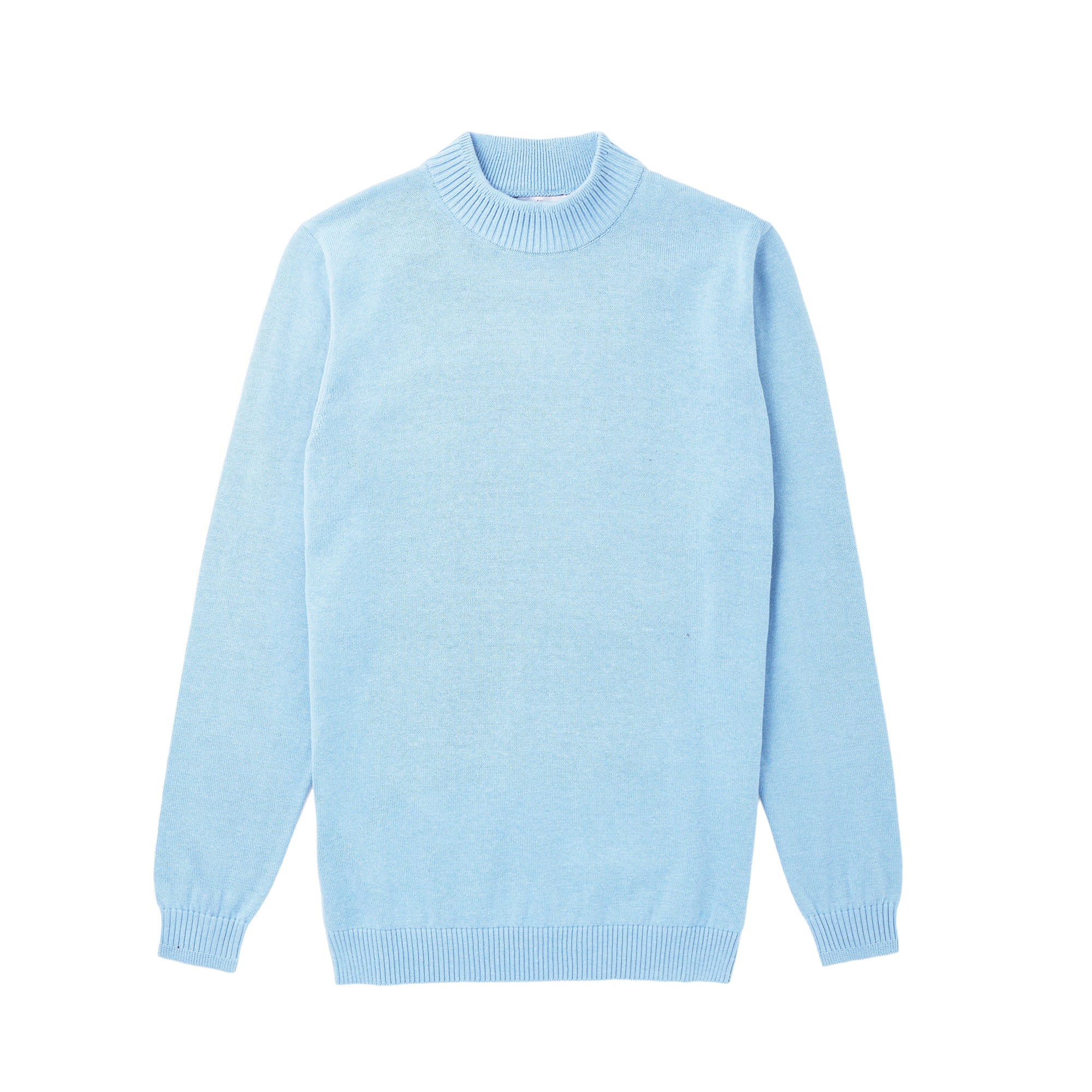 Lorenzo Franco Solid Sky Blue Pullover Cotton Blend Mock Neck Sweater