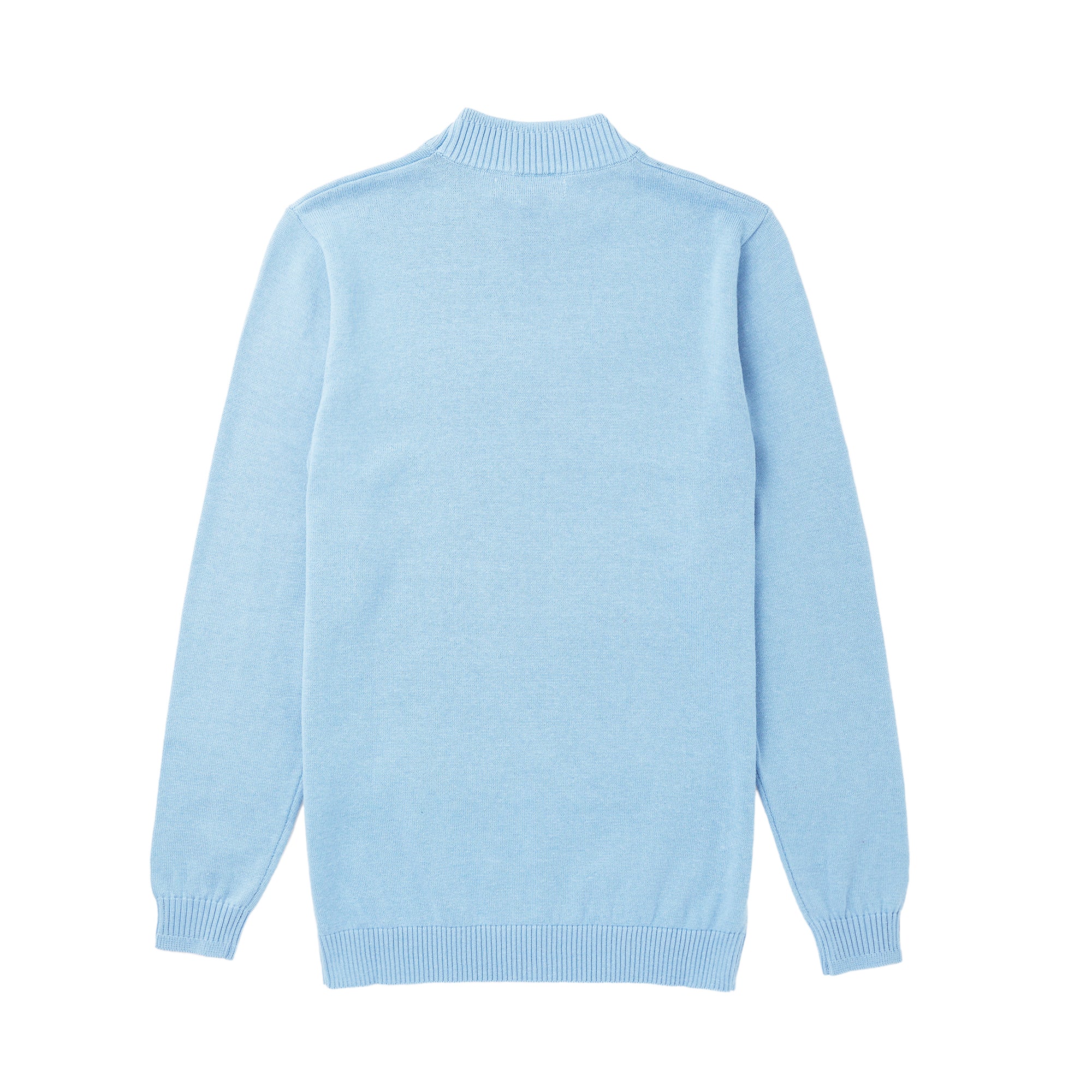 Lorenzo Franco Solid Sky Blue Pullover Cotton Blend Mock Neck Sweater