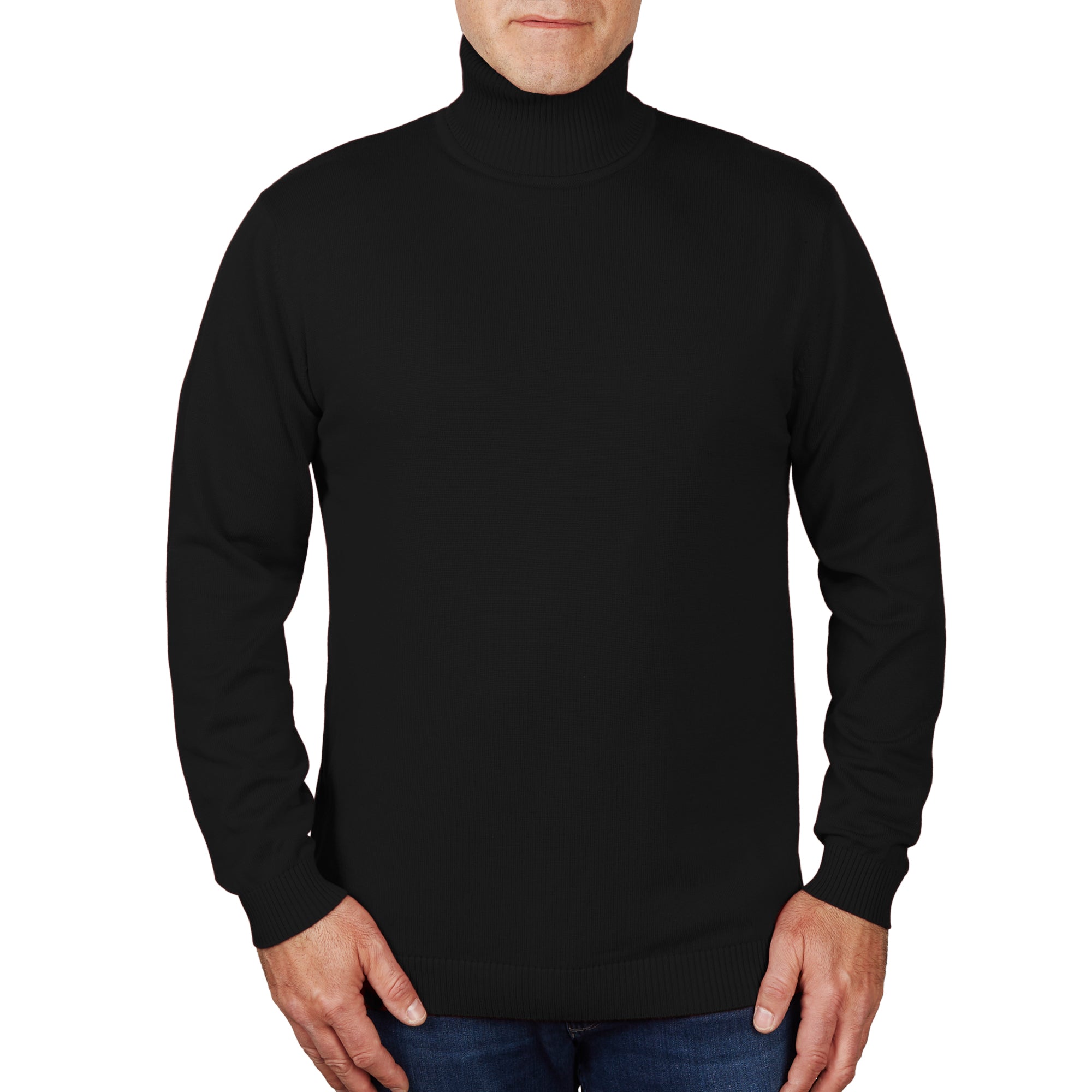 Lorenzo Franco Solid Black Cotton Blend Turtleneck Sweater