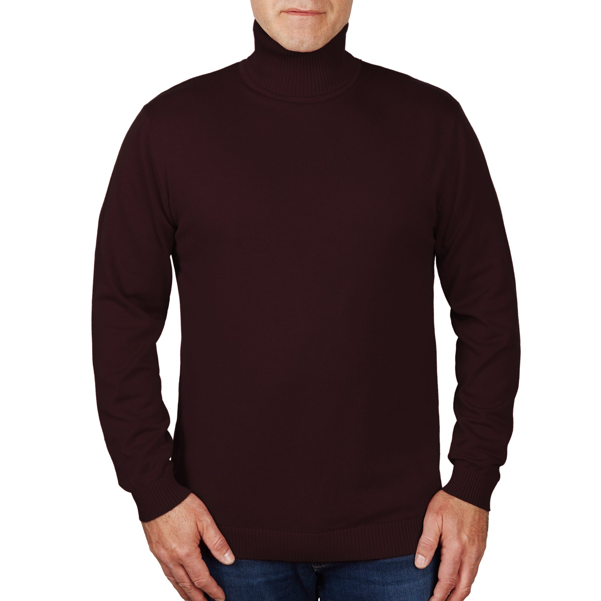 Lorenzo Franco Burgundy Cotton Blend Turtleneck Sweater