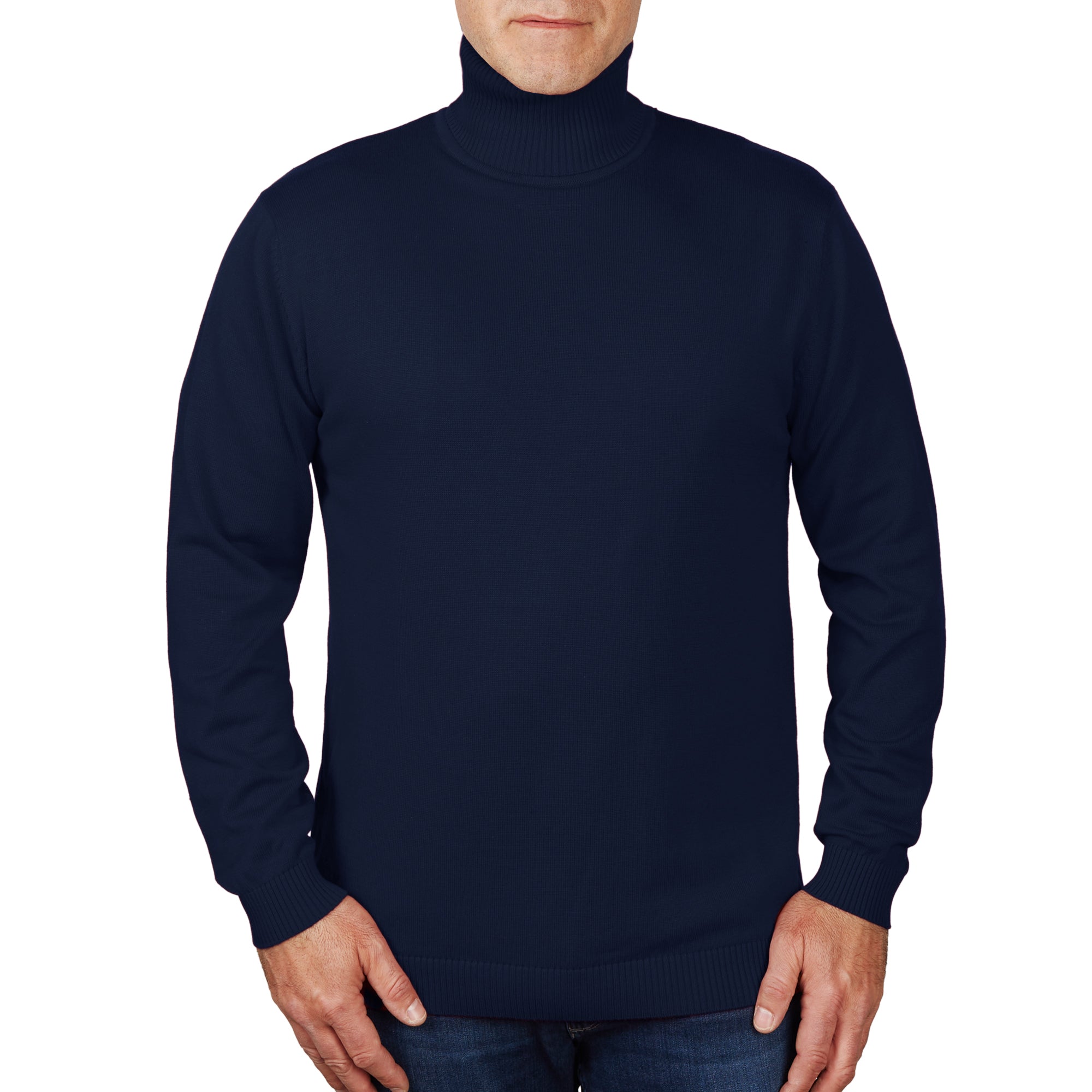 Lorenzo Franco Cobalt Cotton Blend Turtleneck Sweater