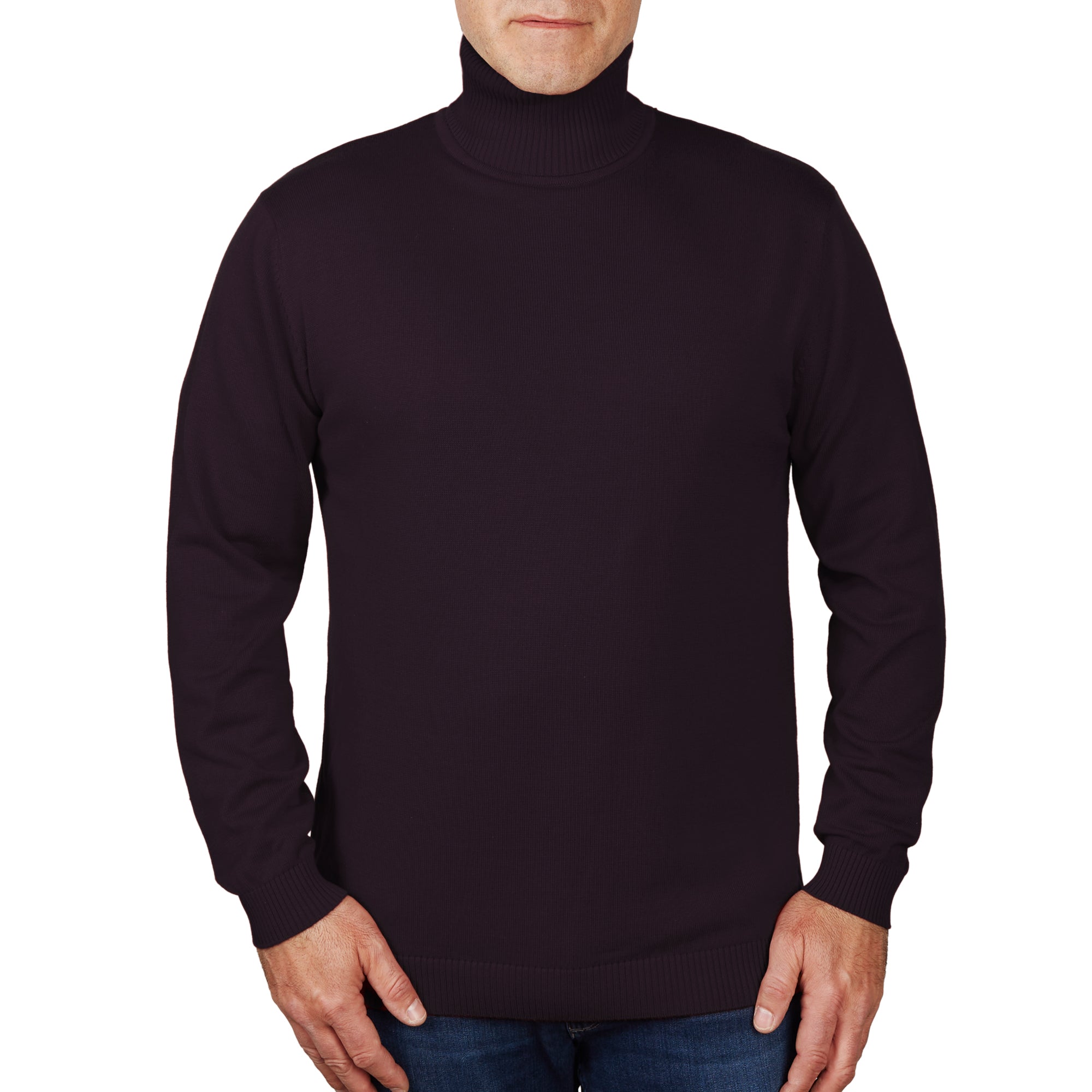 Lorenzo Franco Eggplant Cotton Blend Turtleneck Sweater