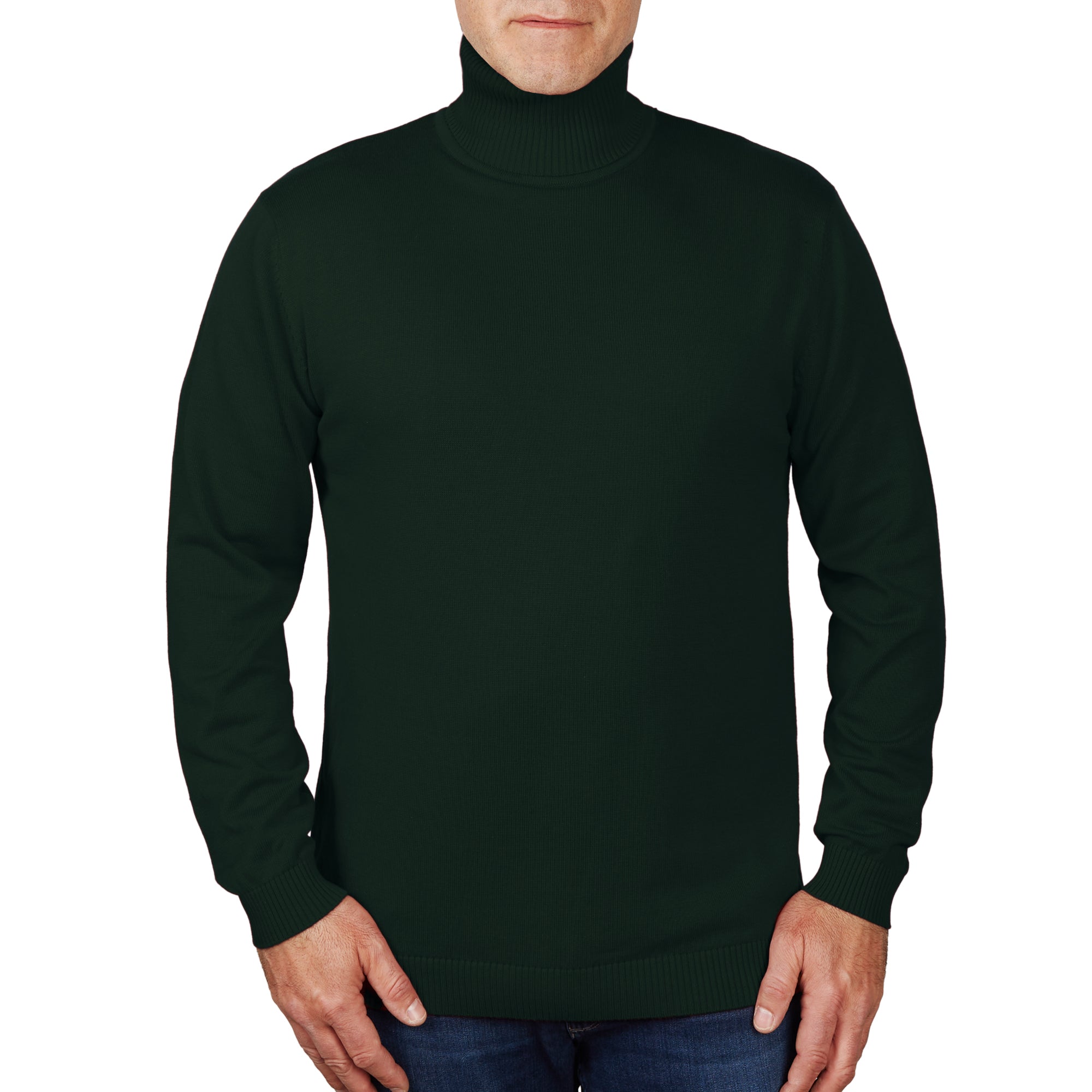 Lorenzo Franco Hunter Green Cotton Blend Turtleneck Sweater