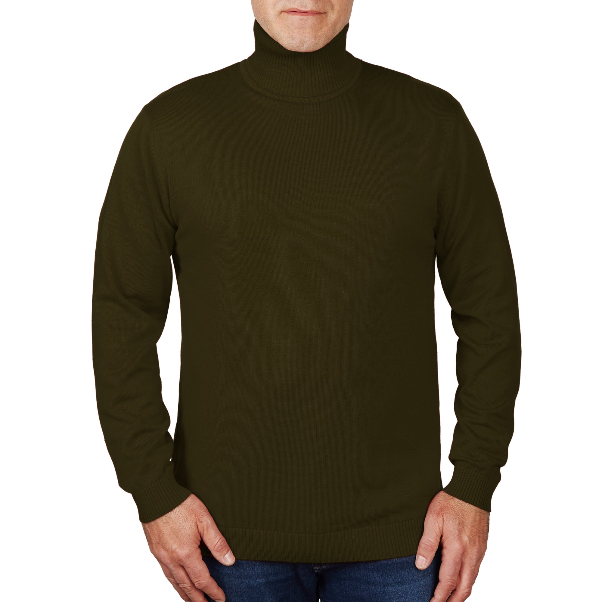 Lorenzo Franco Olive Cotton Blend Turtleneck Sweater