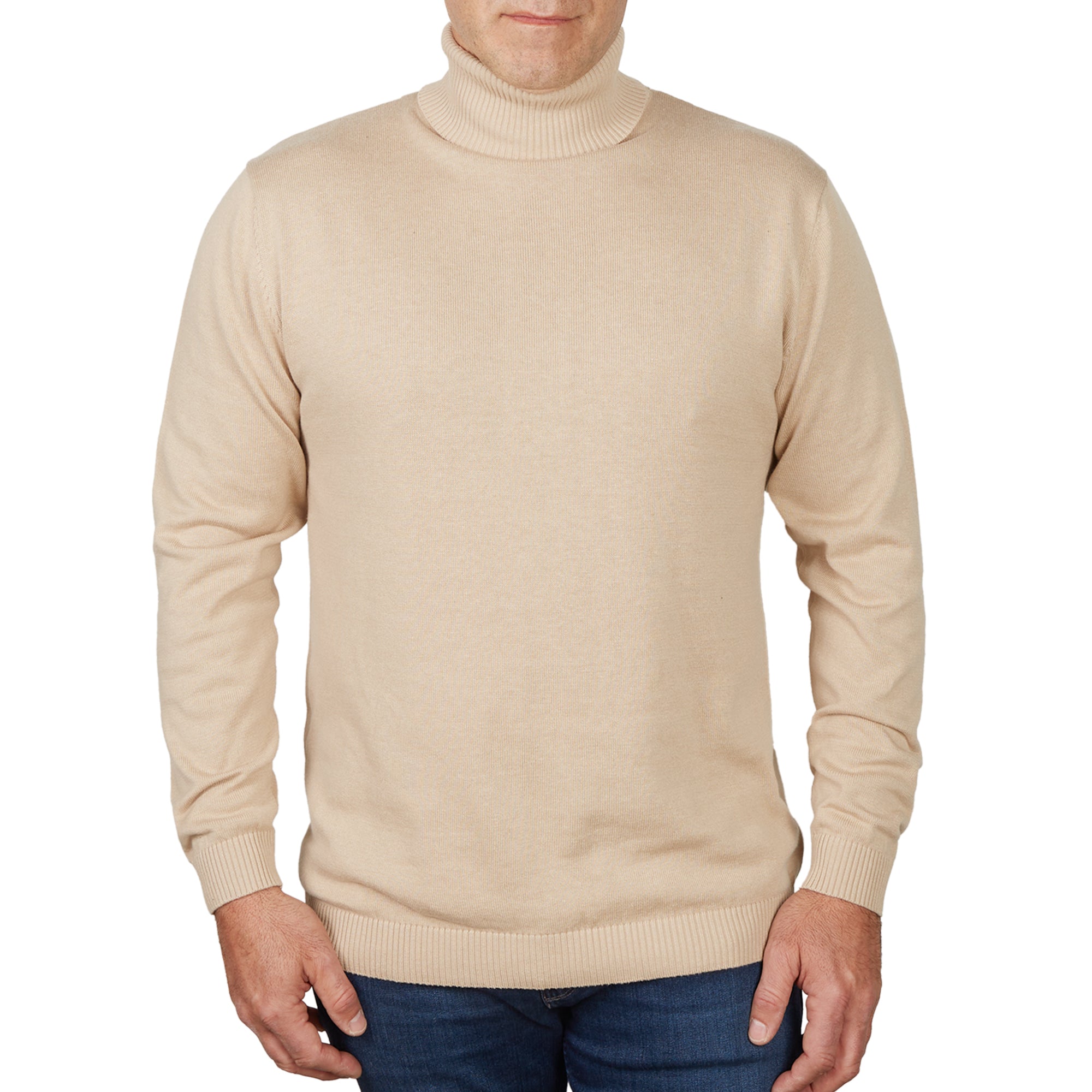 Lorenzo Franco Sand Cotton Blend Turtleneck Sweater