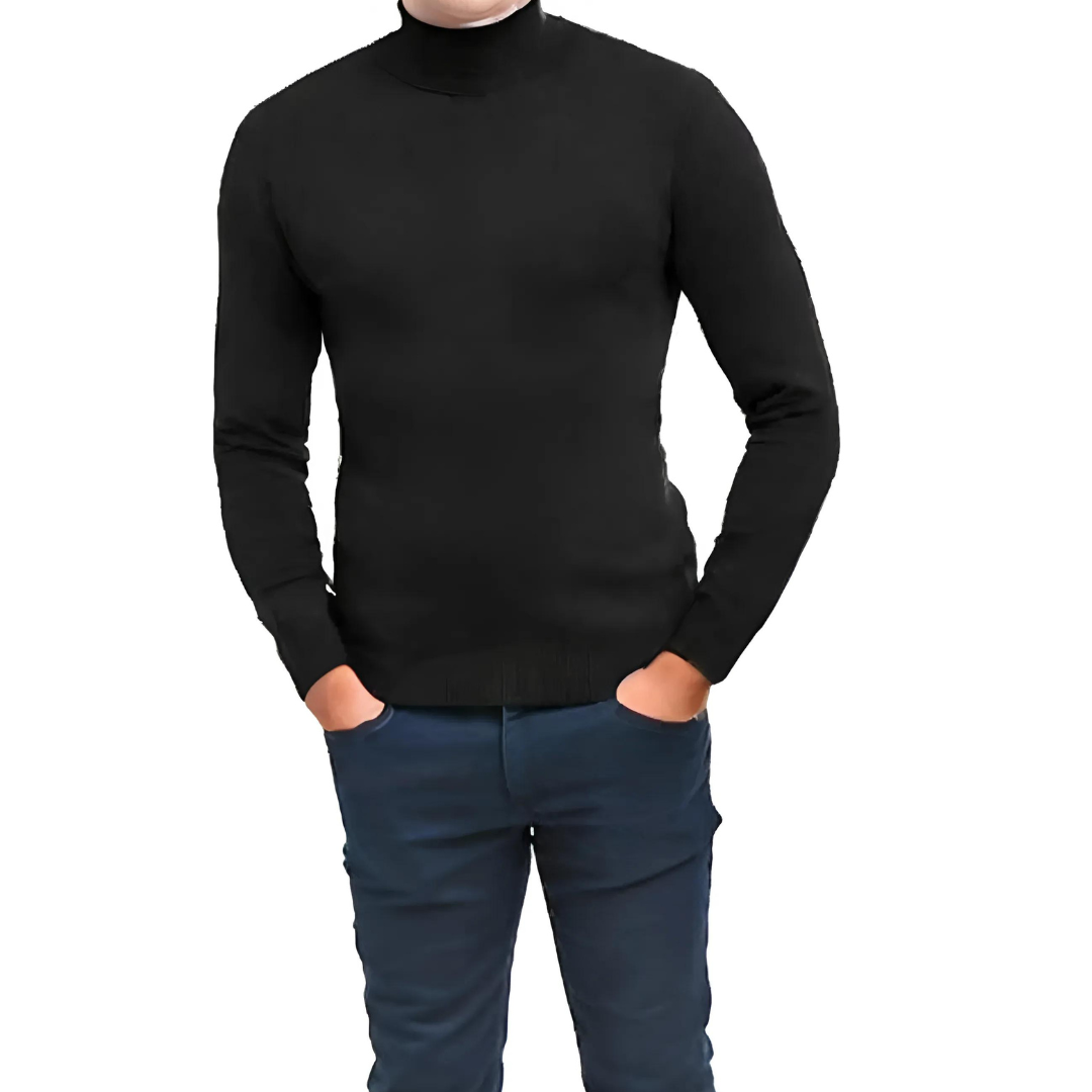 Solid Black Cotton Blend Turtleneck Sweater