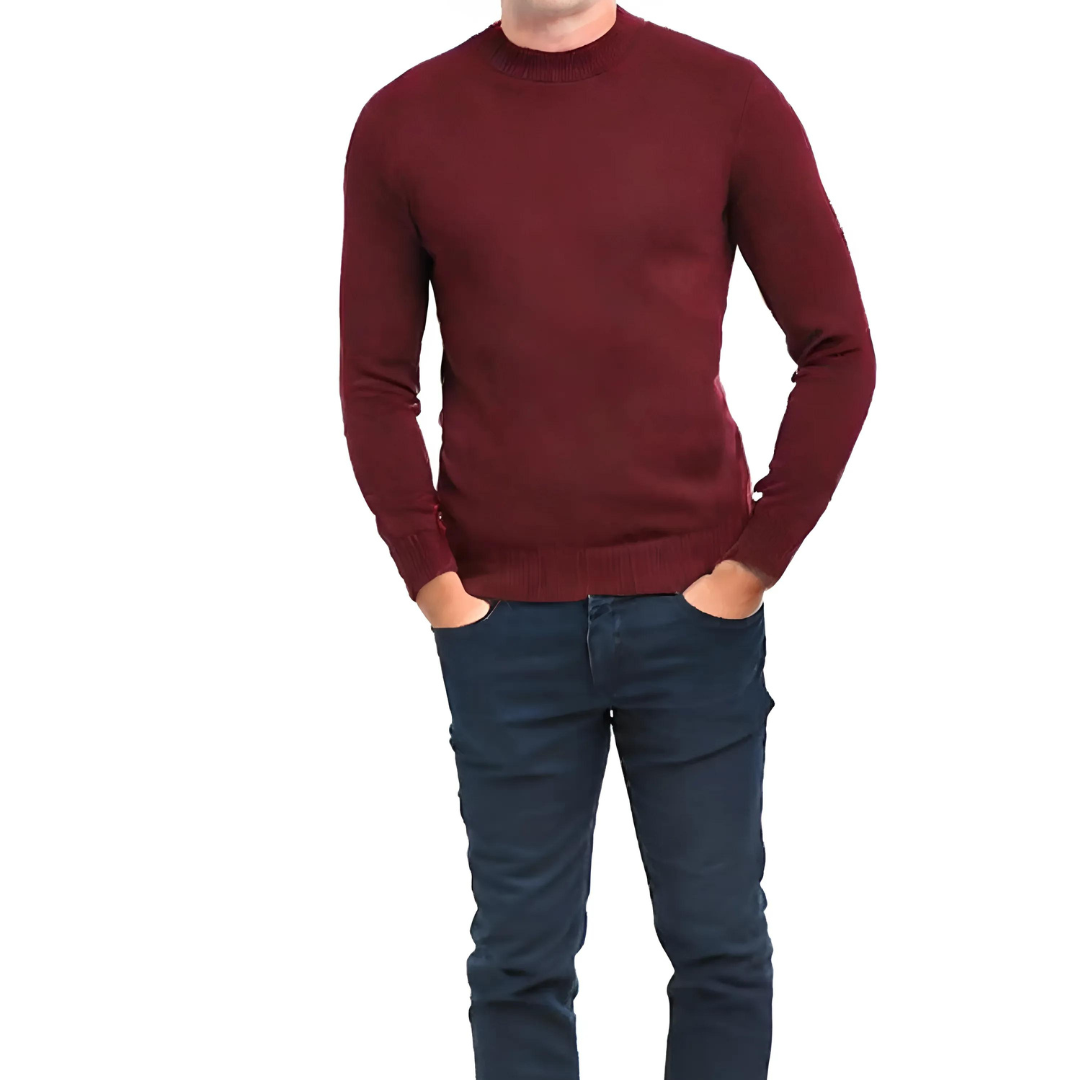 Lorenzo Franco Burgundy Cotton Blend Mock Neck Pullover Sweater