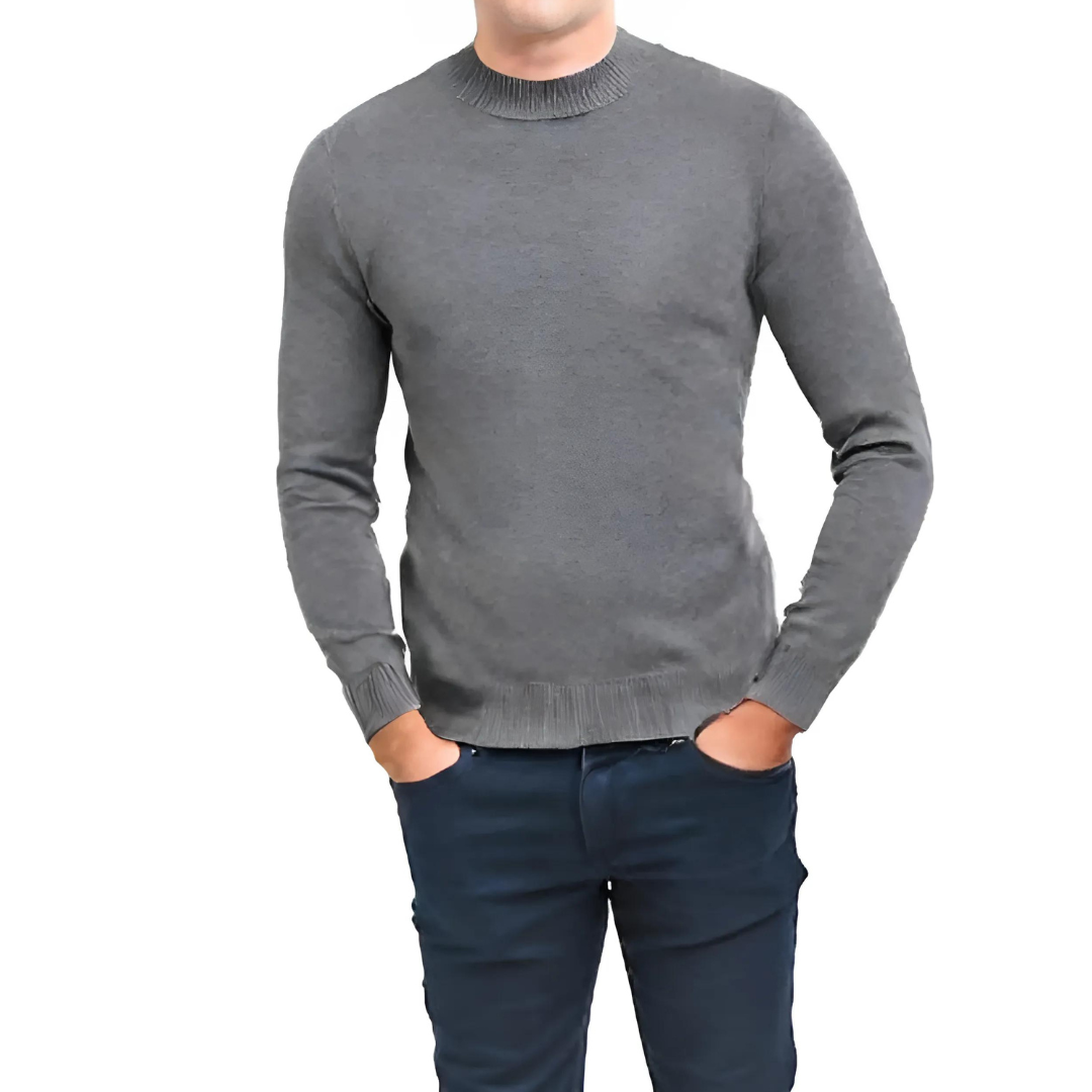 Lorenzo Franco Charcoal Cotton Blend Mock Neck Pullover Sweater