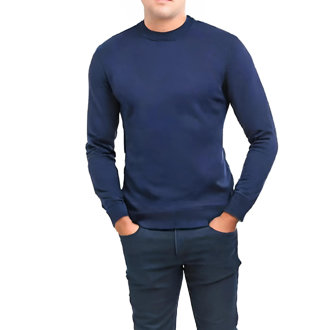 Lorenzo Franco Cobalt Blue Cotton Blend Mock Neck Pullover Sweater